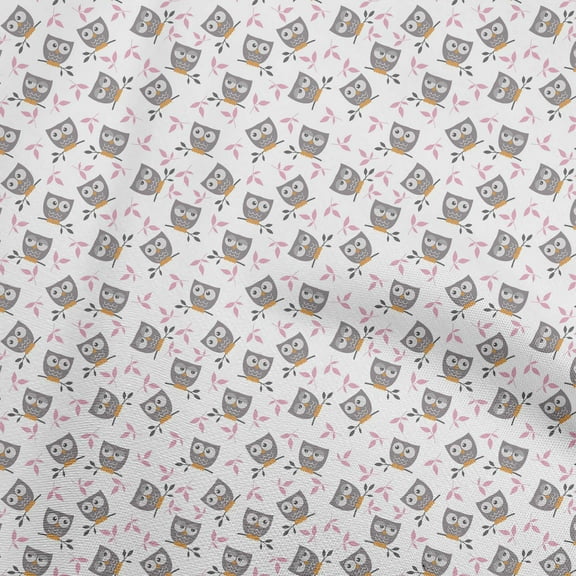 oneOone Cotton Silk White Fabric Owl Dress Material Fabric Print Fabric By The Yard 42 Inch Wide