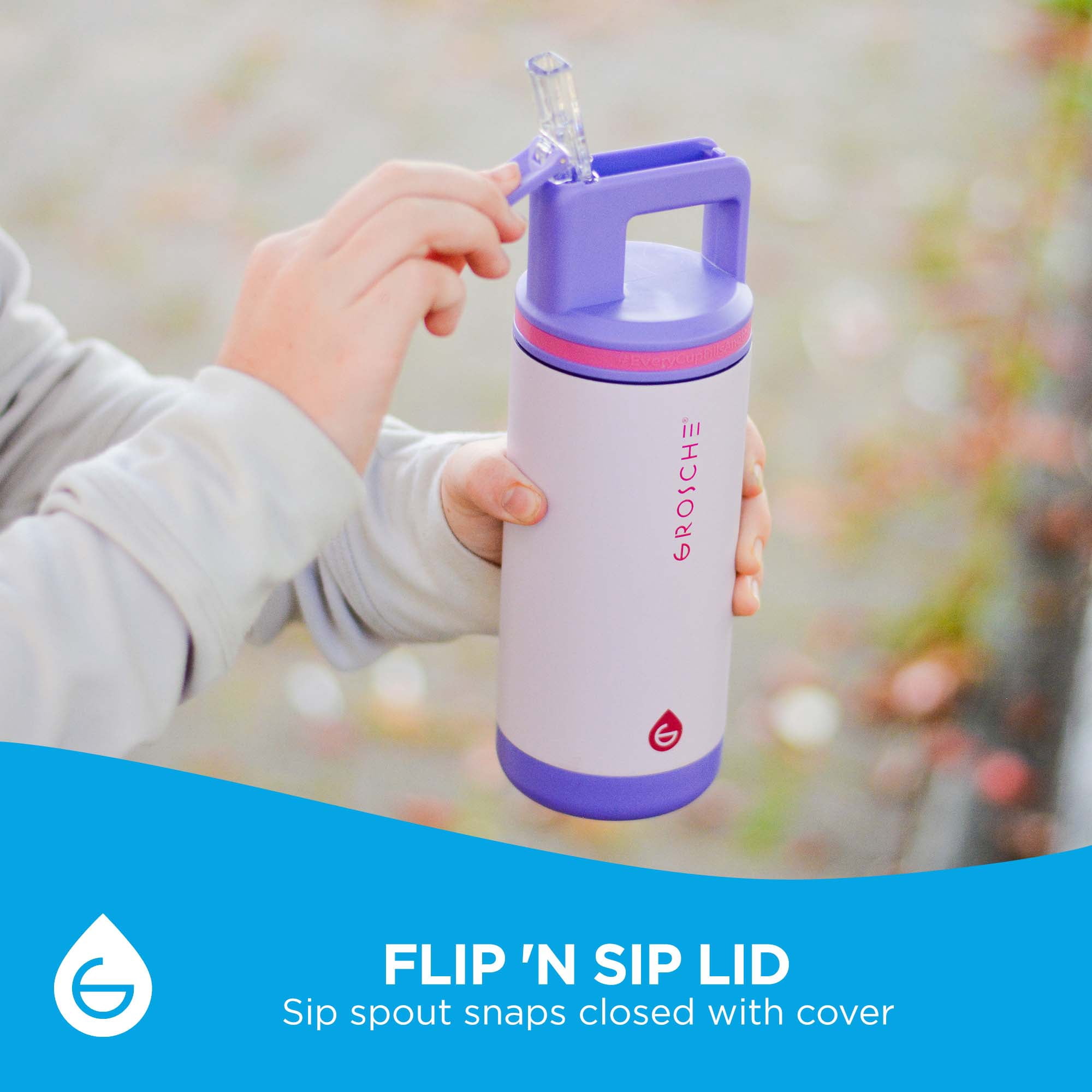 ALPINE Flip 'N Sip Kids Insulated Water Bottle With Straw - 16oz Kids Water Bottle - Cosmic Purple