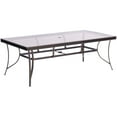 thumbnail image 3 of Hanover Traditions 7-Piece Dining Set in Tan with 5 Chairs, Bench, a 42" x 84" Glass-Top Table, and an 11 Ft. Umbrella with Stand, 3 of 12