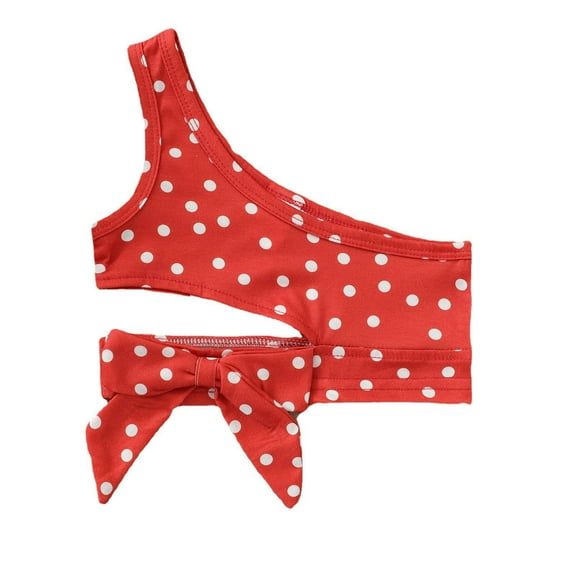 XYIJANI Shirts Toddler Kids Girls Dance Tank Top Racerback Crop Tank Top Dot Prints One Shoulders Sports Dance Top Bowknot Gymnastics Dancewear Tops (Red,120)