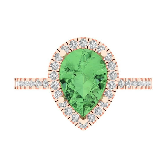 Clara Pucci 14K Rose Gold 2.38ct Green Halo Ring for Women