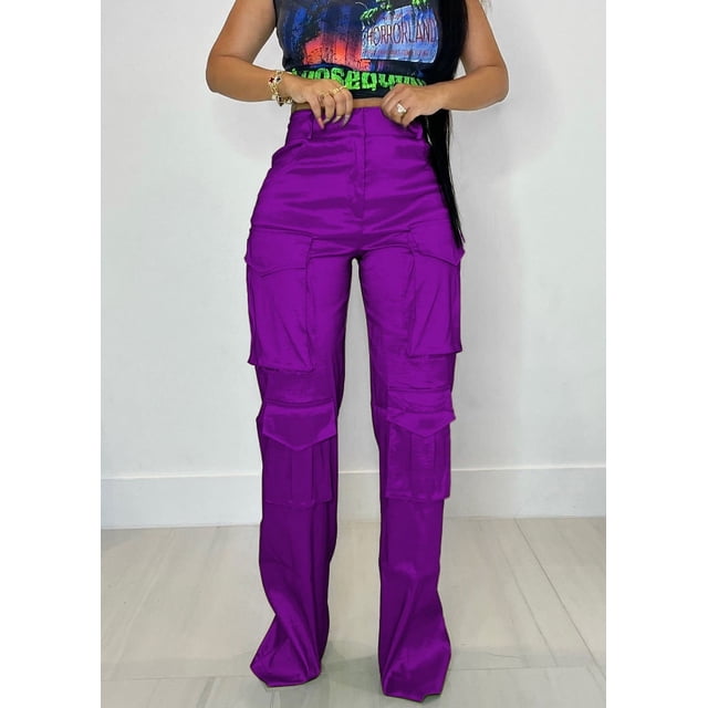 Pantalones de trabajo multibolsillos de color sólido para mujer, modernos y casuales