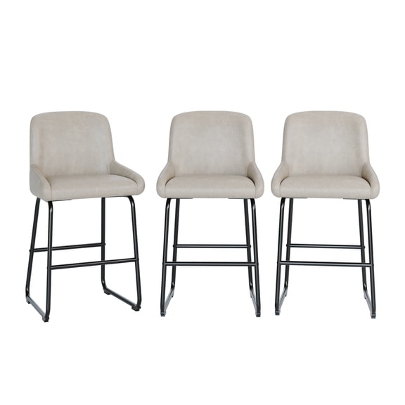 Bar Stools Set of 3, 24 Inch Counter Height Barstools with Back, Modern PU Leather Upholstered Bar Chairs with Footrest & Metal Frame, Industrial Stools for Kitchen Island, Home Bar