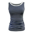 thumbnail image 3 of Womens Tank Sleeveless Round Neck Contrast Slim Top Casual Striped Summer Blouse, 3 of 3