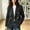 Black, variant on Plus Size Women's Double Breasted Blazer with Notch Lapel | Loose Fit Long Sleeve Commuter Suit Jacket with Welt Pockets, Drop Shoulder