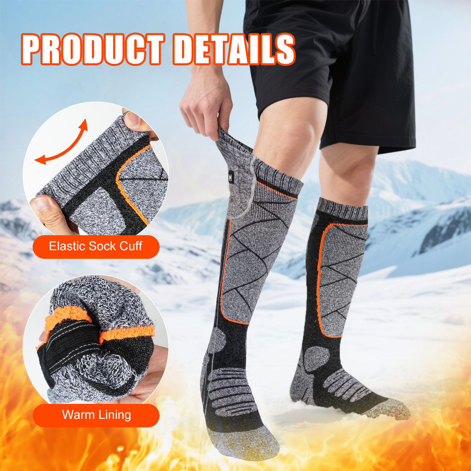 Heated Socks for Men Women, 5V 6000mAh Rechargeable Heated Socks , Electric Socks with 3 Heating Levels for Winter, Skiing, Hunting, Camping, Hiking, Cycling, Outdoor Work