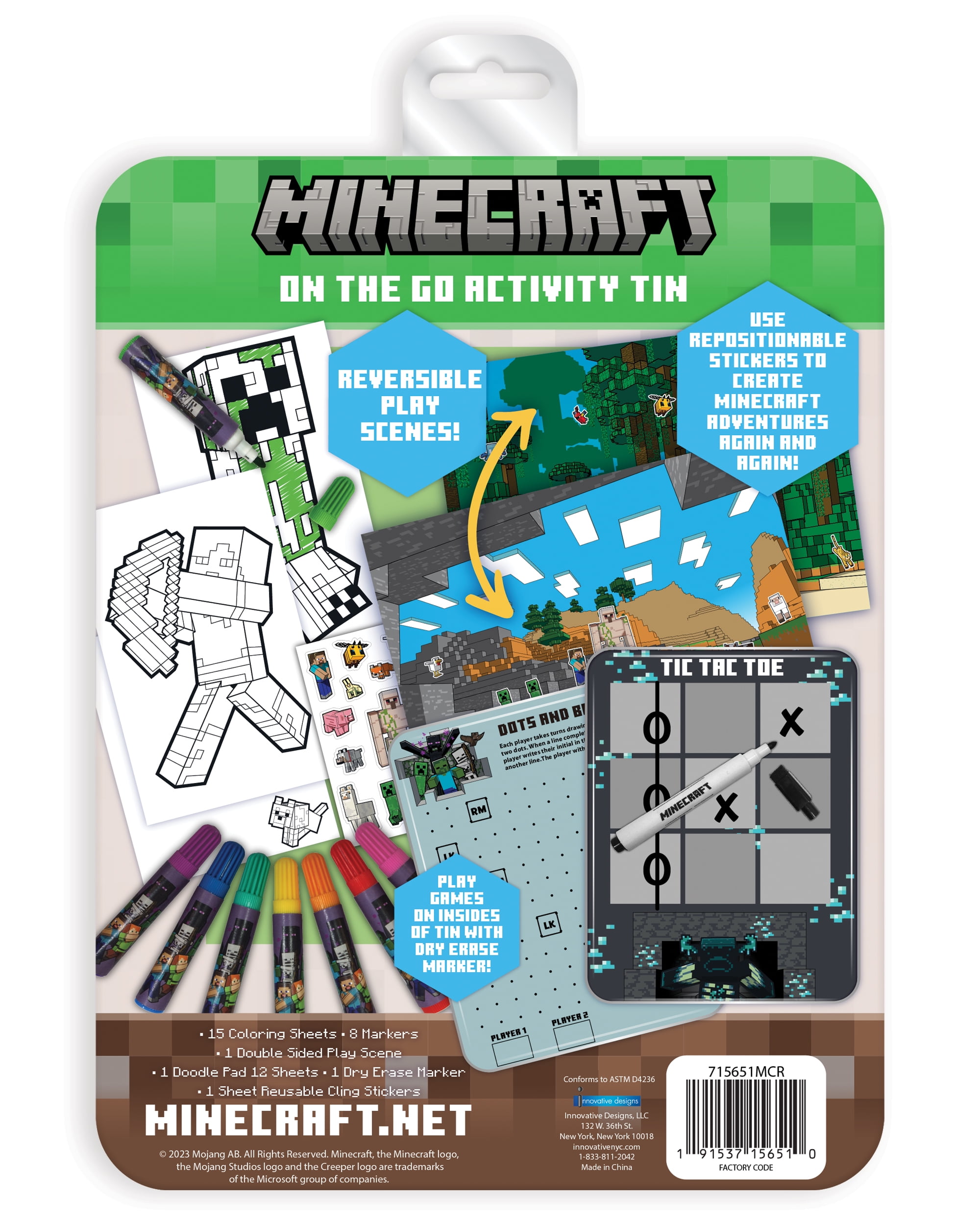 (2 pack) Minecraft On-the-Go Activity Tin Art Set, 27 Pieces, for Children Ages 6 And Up, Multi-Color, Unisex