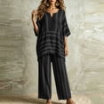 thumbnail image 5 of Plus Size Two Piece of Outfits for Womens Pinstripe V- Neck Short Sleeve Elastic Waist Pocket Long Pants Sets, 5 of 5