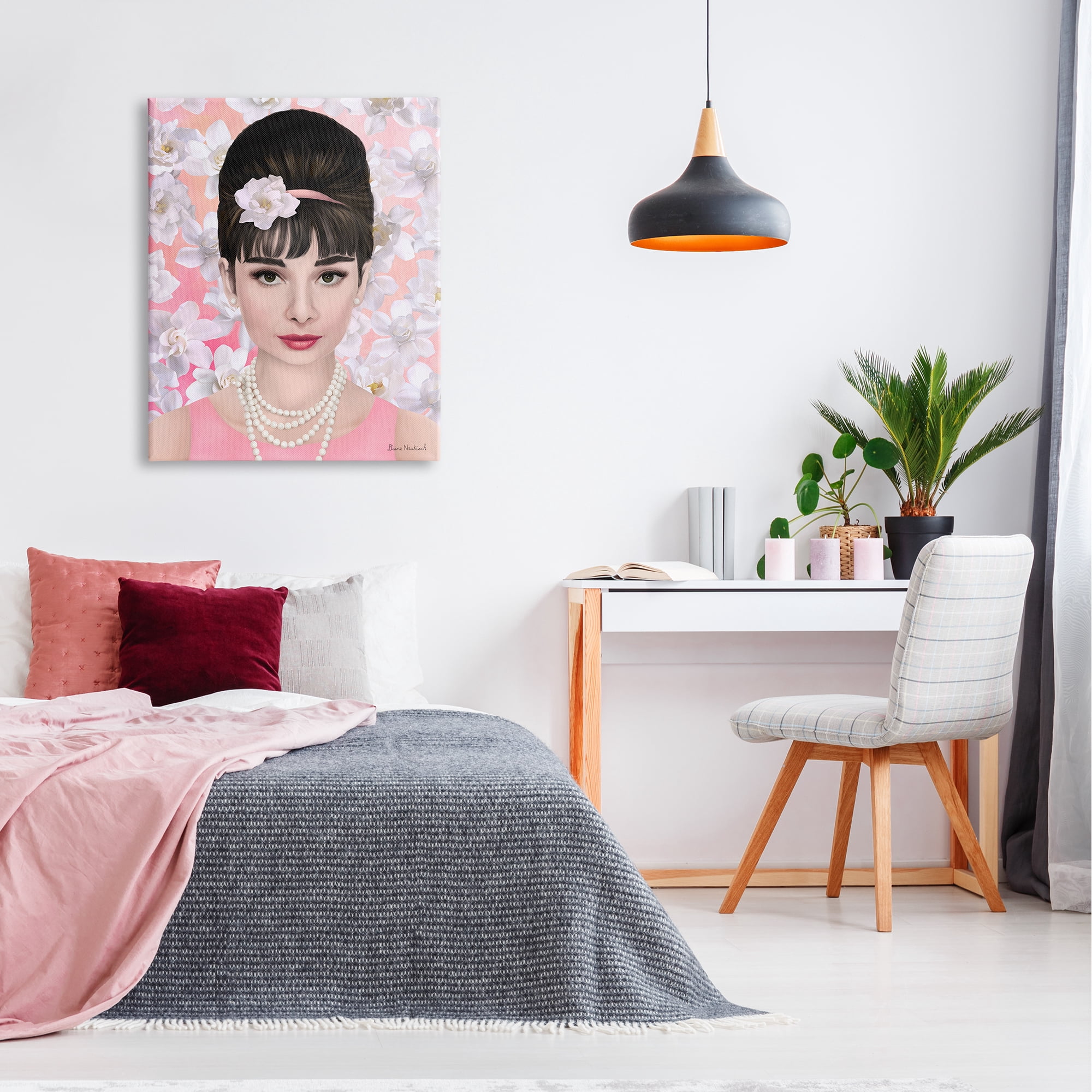 Stupell Industries Audrey Hepburn Polished Fashion Accessories Floral Pattern Graphic Art Gallery Wrapped Canvas Print Wall Art, Design by Diane Neukirch