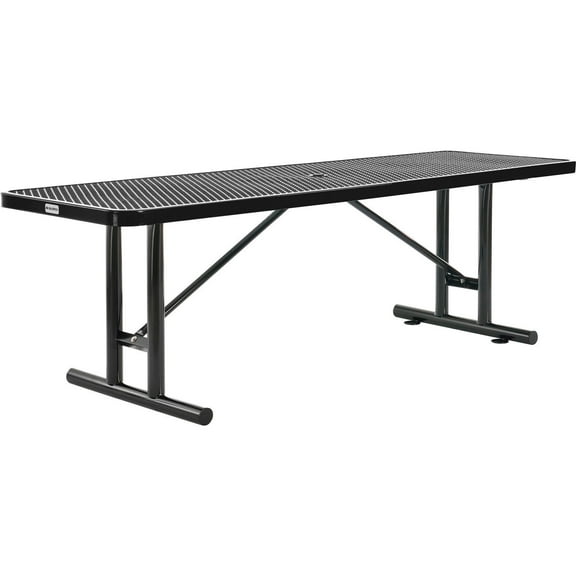Global Industrial 277570BK 8 ft. Rectangular Steel Outdoor Table with Expanded Metal, Black