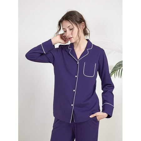 Womens Pajama Set 100% Cotton Pajamas Long Sleeve Sleepwear Button Down