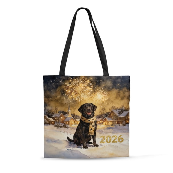 Labrador Retriever Happy New Year 2026 with Fireworks on New Year's Eve All Over Print 3D Canvas Tote Bag Lab Dog Lover Gifts Reusable Handbag - 12022