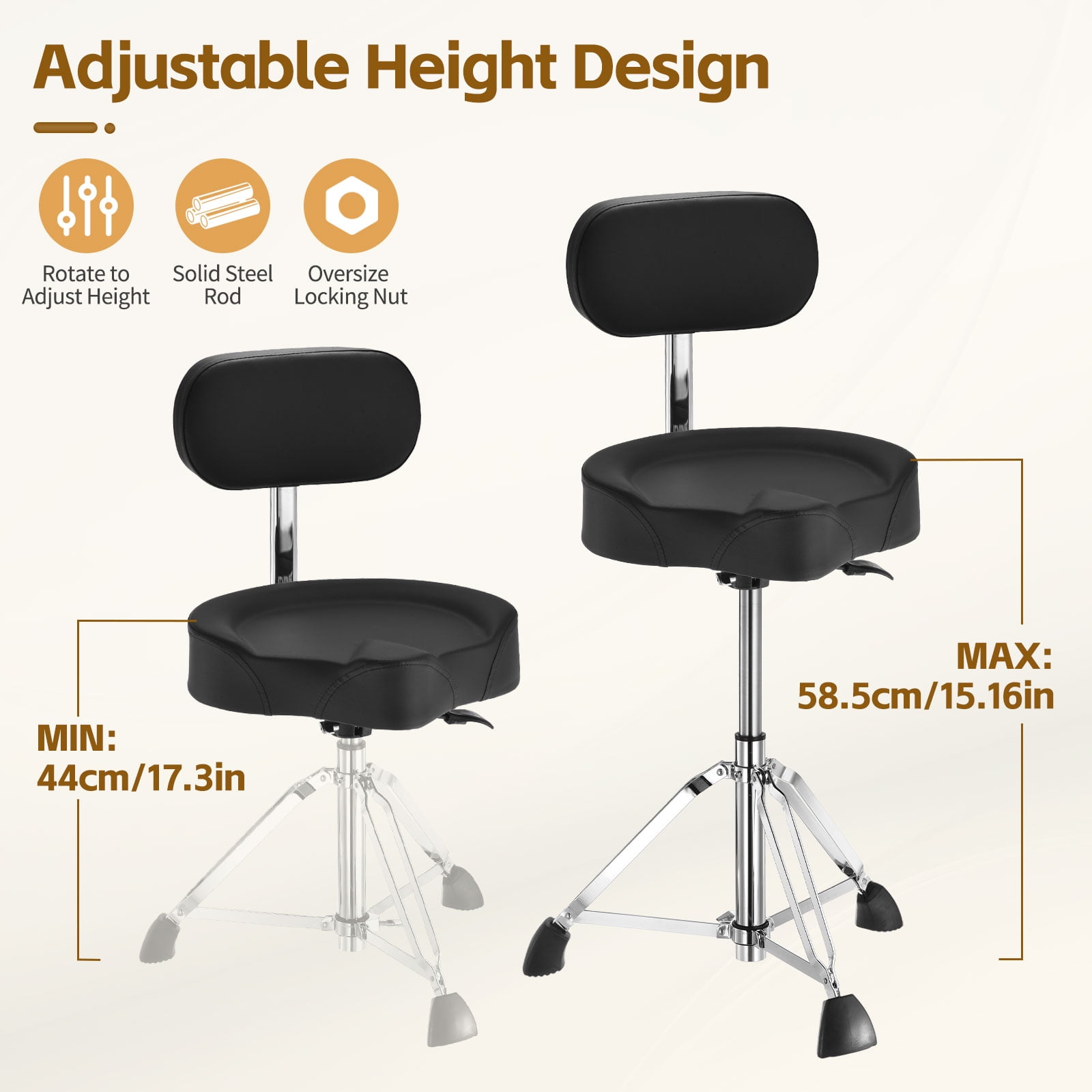 Drum Throne with Backrest Saddle Drum Stool Padded Hydraulic Drum Chair Height Adjustable