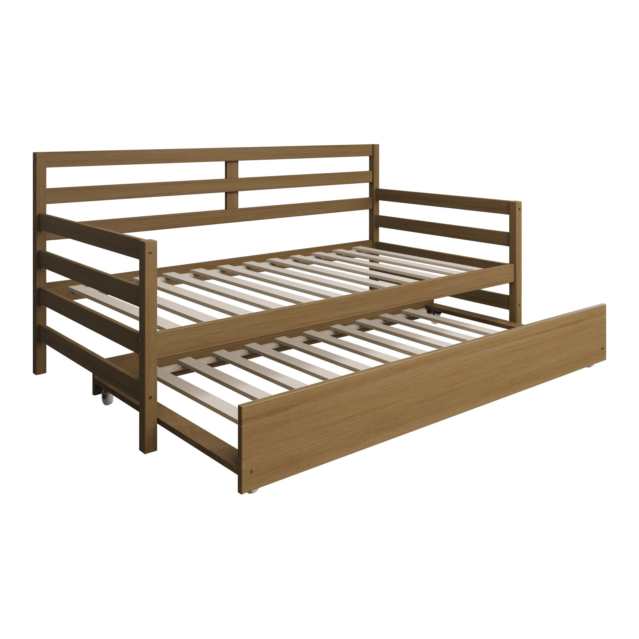 Castle Place Classic Twin Size Wooden Daybed with Trundle, Light Oak