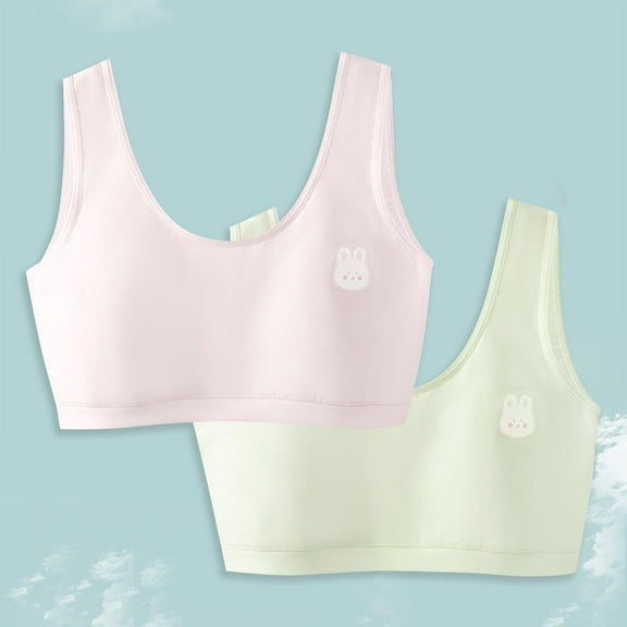 2 Pcs Girls Sports Bra First Bra for Girls Training Bra Seamless with Padded Soft and Breathable Integrated Fixed Pad Suitable for Daily Use Mint Green 7-13 Years