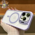 thumbnail image 2 of for iPhone 12 Transparent Case with Camera Lens Protector, Compatible with MagSafe, Built-in Camera Stash Stand, Magnetic Hard Back Soft Edge Anti-Fingerprint Flexible Cover, Lightpurple, 2 of 12