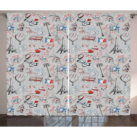 Paris Curtains 2 Panels Set France Themed Image With French Flag Dogs Eiffel Tower Croissant Vintage City Of Love Window Drapes For Living Room