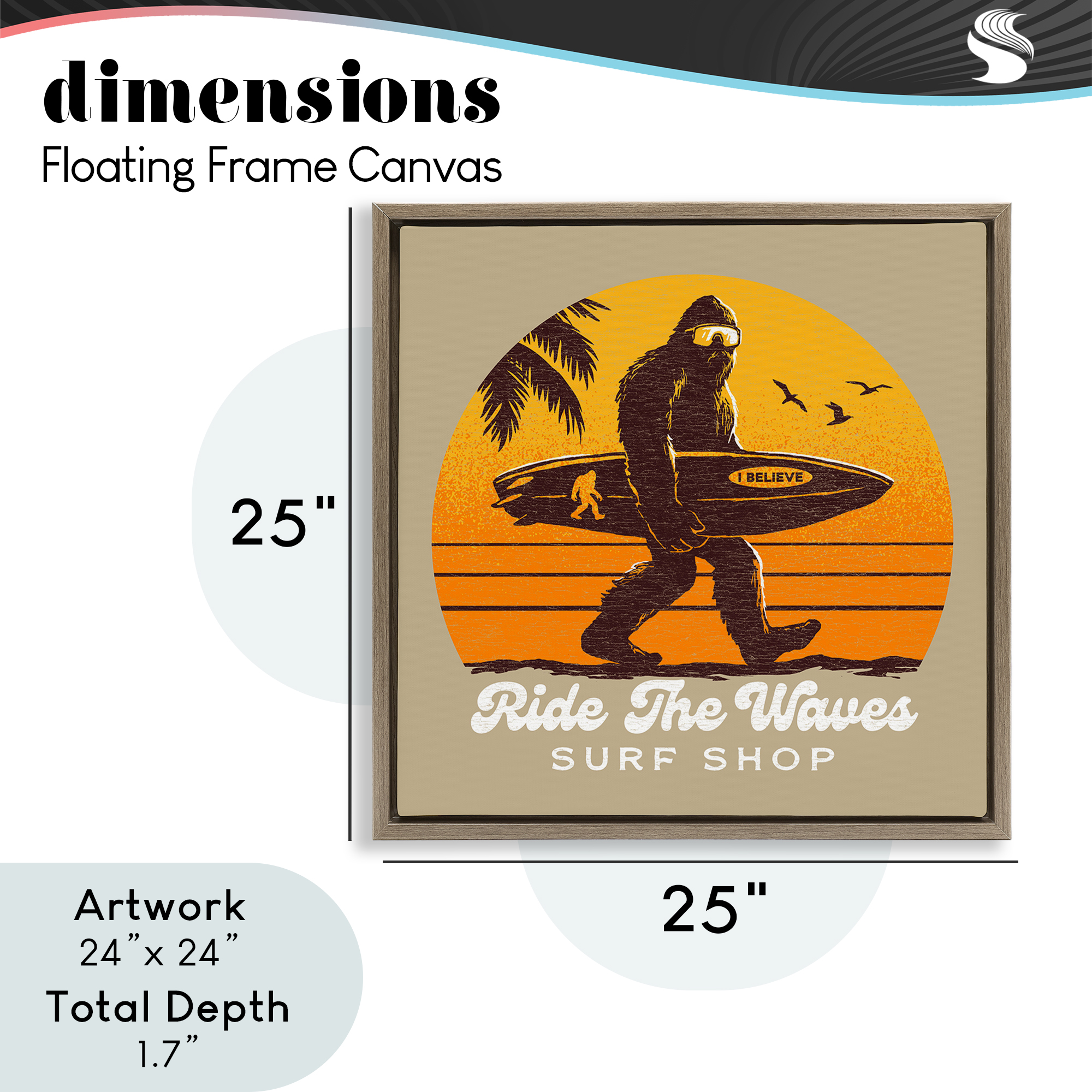 Ride The Waves Surf Shop Brown Framed Floater Canvas Wall Art, design by Jedco Brands Inc.