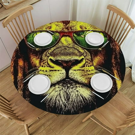 

SHERONV Lion Sunglasses Dreads Round Table Cover Stain Resistant Washable 100% Polyester for Indoor Outdoor Kitchen Dining Wedding Parties Pack of 1 42 -46