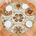 thumbnail image 2 of Elastic Edge Round Tablecloth with Bohemian Style - Floral Pattern for 52 to 56 Inch Tables - Stretchable Dining Cover, 2 of 7