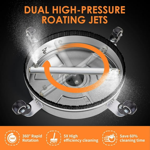 14" Pressure Washer Surface Cleaner, Stainless Steel for Concrete, Driveway, Deck, 4000 PSI with 2 Extension Wands