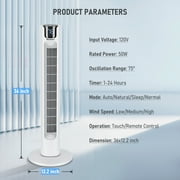 MaxKare 36 Tower Fan Oscillating Cooling Fan, Remote Control 3 Speeds 3 Wind Modes Timer, White