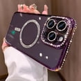 thumbnail image 3 of Glitter Magnetic Case For iPhone 14 13 12 11 Pro Max Plus [ Sparkling Diamond Bumper] Compatible with Magsafe, Camera Lens Protector, Bling Shiny Transparent Cover (Purple,For iPhone 13 Pro Max), 3 of 12