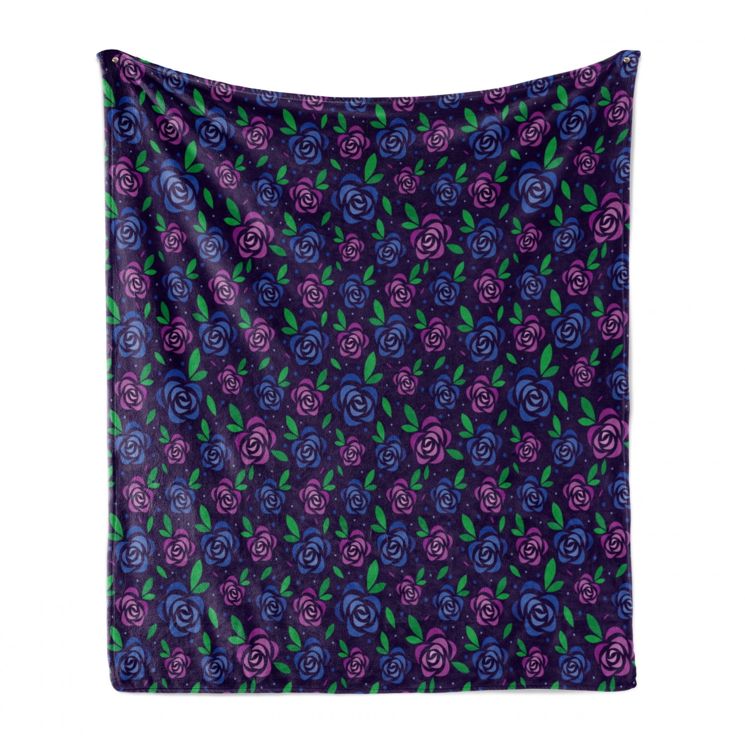 70 x 90 Roses Silhouettes with Leaves in Graphics Ambesonne Dark Purple Soft Flannel Fleece Throw Blanket Cozy Plush for Indoor and Outdoor Use Violet Blue Multicolor