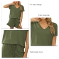 thumbnail image 4 of Women Short Sleeve Pajama Set Casual V Neck 2 Piece Lounge Set with Elastic Drawstring for Spring Summer OD Green S, 4 of 5