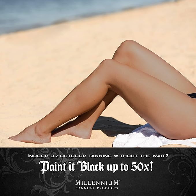 Millennium Tanning PAINT IT BLACK 50X - Extreme Dark Tanning Lotion Bronzer Accelerator - For Indoor Tanning Beds and Outdoor Sun Tan - Safe for Face, Body and Tattoos 13.5 fl oz