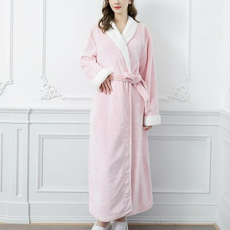 

Zedker Robes For Women Sleep Shirts For Women Women And Mens Splice Thicken Coral Robe Bathrobe Gown Pajamas Sleepwear Pocket+Belts Clearance