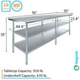 thumbnail image 3 of AmGood 30 in. x 96 in. Stainless Steel Table with Two Undershelves | Metal Utility Kitchen Prep Work Table | NSF, 3 of 9