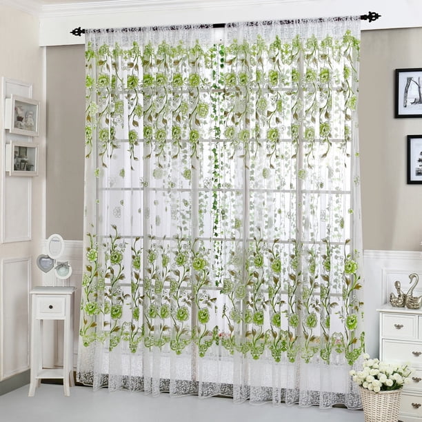 Panel de ventana, cortina, visillo, tejido de gasa transparente, peonía, 1 unidad, hogar