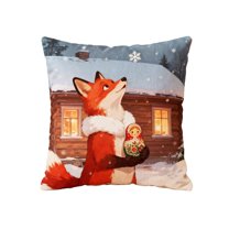 HomeDM Christmas Throw Pillow Covers 18x18 Inch Soft Pillow Covers for Sofa Living Room Couch Winter Holiday Throw Cushion Case for Christmas Valentines's Day