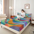 thumbnail image 3 of Castle Fairy Painterly Rainbow Wave King Sheets 4pcs,Transparent Curved Color Block Print Bedding,Vivid Pastel,1 Fitted Sheet,1 Flat Sheet and 2 Pillowcases, 3 of 6