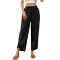 thumbnail image 2 of Wide-Leg Pants for Women Flowy Casual Drawstring Waist Wide Leg Solid Color Pants Elastic-Waistband Pocket Pants, 2 of 9