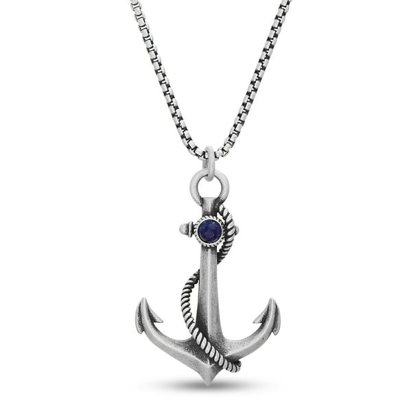 TwoBirch Nautical Anchor Necklace for Men Stainless Steel Vintage