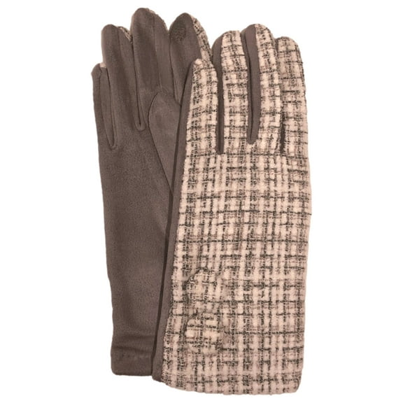 Womens White & Gray Plaid Button Stretch Fit Texting & Tech Touchscreen Gloves
