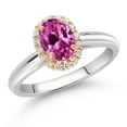 thumbnail image 2 of Gem Stone King 925 Sterling Silver and 10k Yellow Gold Pink Created Sapphire and White Lab Grown Diamond Halo Engagement Ring for Women (1.03 Cttw, Gemstone September Birthstone, Oval 7X5MM, Size 7), 2 of 4
