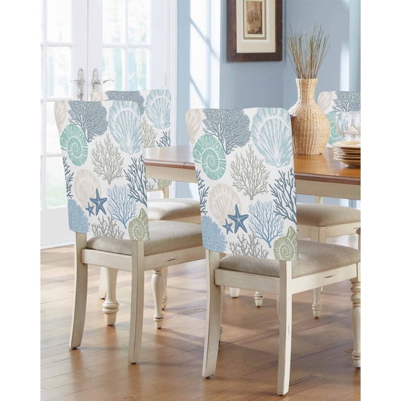 nqOlkjepod Coastal Chair Covers Set of 8, Decorative Chair Back Cover, Summer Beach Nautical Coral Starfish Dining Room Chair Slipcovers Removable Chair Protectors Covers for Party Banquet
