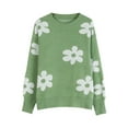 thumbnail image 4 of Women Sweaters Cute Flower Print Crewneck Sweater Knitted Long Lantern Sleeve Jumper Tops Fall Winter Pullover Sweater Alsol Lamesa, 4 of 6