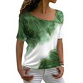 thumbnail image 4 of Gibobby Playera Corte clásico para MujerLas la moda del verano rematan la camiseta floja la impresión las mangas del cuello inclinado(B,G), 4 of 5