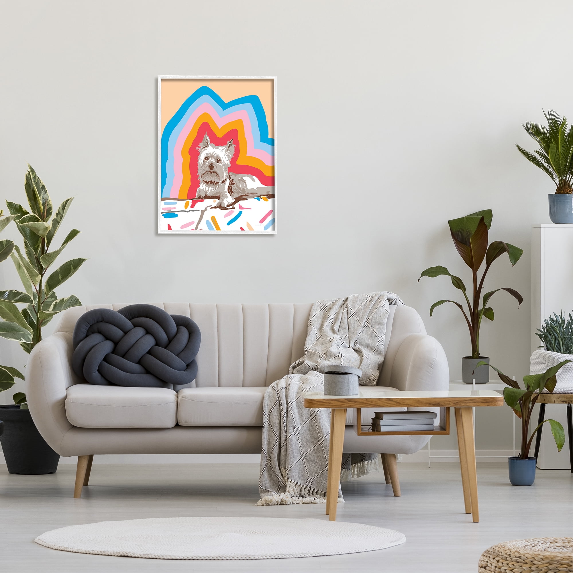 Stupell Industries Retro Abstract Terrier Dog Animals & Insects Painting White Framed Art Print Wall Art, 24 x 30