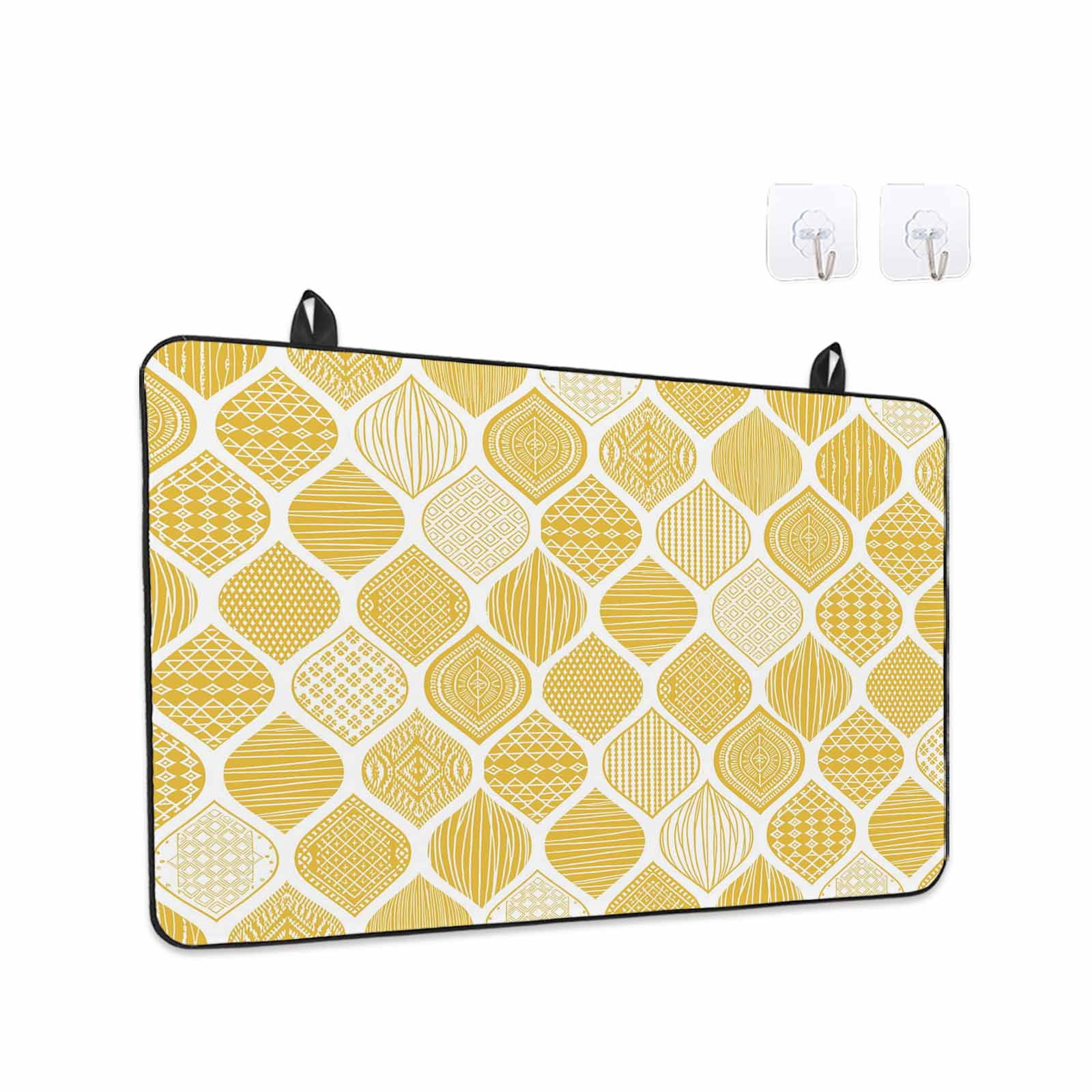 Yellow Geometric Stove Top Cover for Electric Stove, Heat-proof & Non Slip Glass Top Stove Cover Protector, Morocco Modern Abstract Plaid Art Kitchen Flat Cooktop Rubber Mat 24x21 Inches