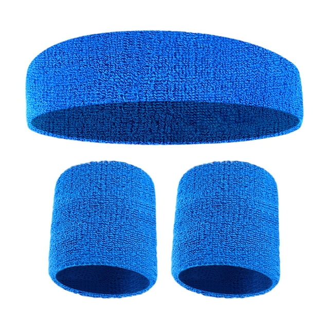 Almencla Headband Wristband Absorb Sweat Sweatband for Working Out Cycling Basketball Blue