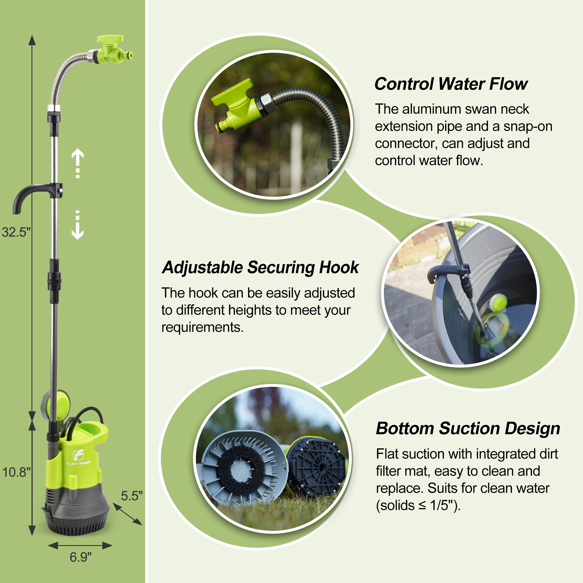 Fluentpower 1/2HP Submersible Water Butt Pump, Rain Barrel Pump 1050 GPH with Float Switch and 26ft Cable, Drainage Water for Rain Barrel, Ponds, Pools, Cellars and Hot tub
