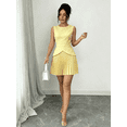 thumbnail image 3 of Light Yellow Womens Sleeveless Peplum Pleated Hem Dress Elegant Minimalist Solid Color, 3 of 8