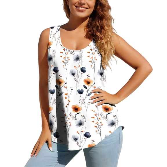 Luvrsol Tank Tops for Women Plus Size Casual Floral Printed Sleeveless Flowy Loose Fit Scoop Neck Summer, L-5XL