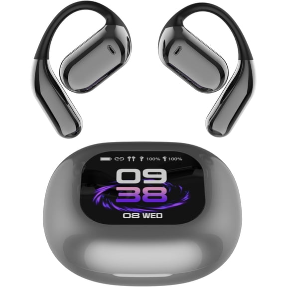 AI Language Translation Earbuds, OWS LCD Touchscreen Real-Time Translator for 144 Languages & Accents Includes Free Subscription Translation Device Earphones for Travel Business Learning, Black