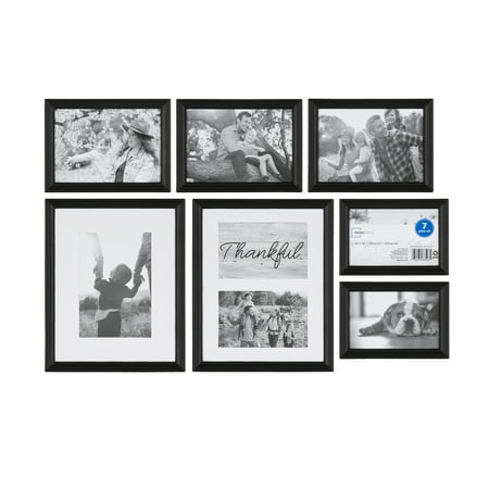 Mainstays 7 Piece 4 x 6, 5 x 7 and 8 x 10 Wall Picture Frame and Gallery Wall Frame, Black